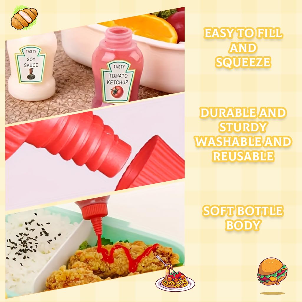 HASTHIP Mini Sauce Bottle Set for Lunch Boxes with 45pcs Assorted Jars and Fruit Forks | Portable Refillable Dispensers for Kids and Camping