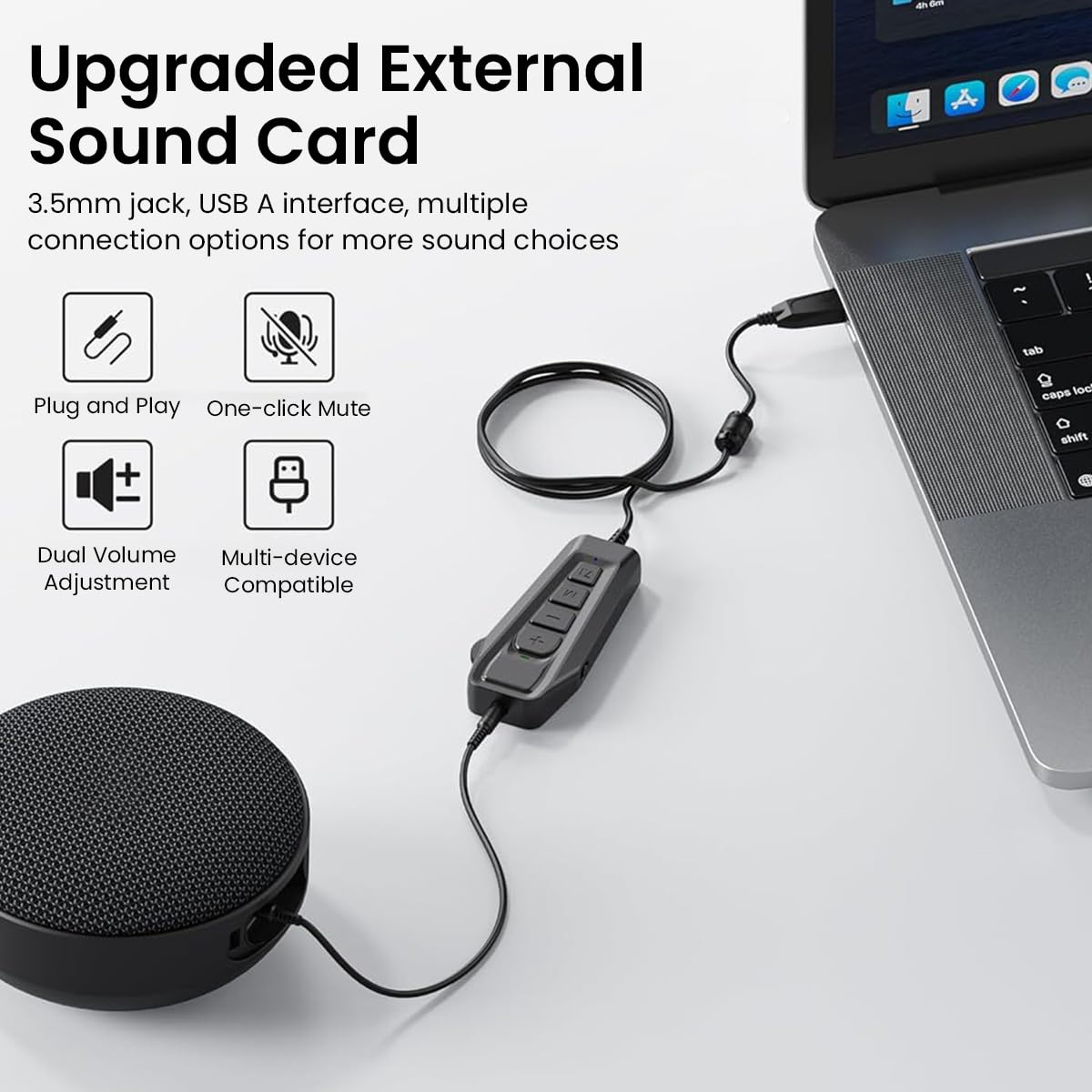 Verilux® USB External Sound Card, Simultaneous Phone Discord Chat & Gaming Sound in Wired Headphone, USB to 3.5mm Jack Audio Adapter, 7.1 Surround Sound, Works with PS5, PS4, PC