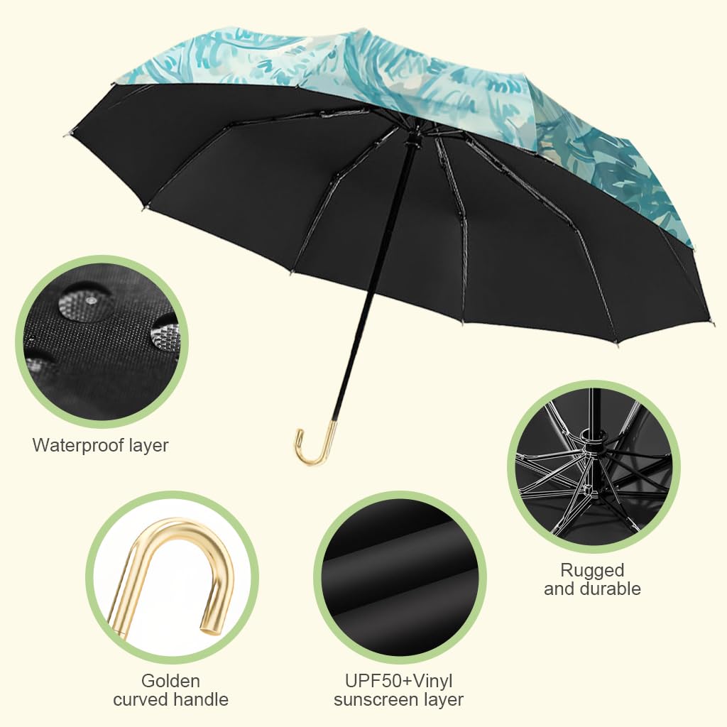 Zibuyu Umbrella for Sun Protection with 8 Fiber Ribs and Golden Curved Handle | 100cm Canopy