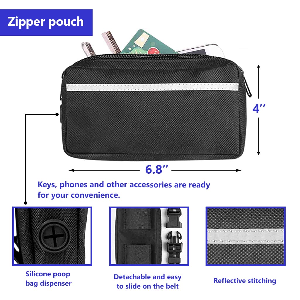 Qpets Dog Leash Waist Bag for Running and Walking with Dual Handles and Reflective Strips | 59 in Hands Free Set