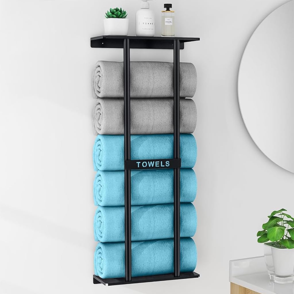 Supvox® Bathroom Towel Rack, Multiple Towel Rack with Storage Shelf Vertical Wall Mouting Bath Towel Storage Rack Minimalism Bathroom Wall Towel Racks, 15 x 79 x 31 cm