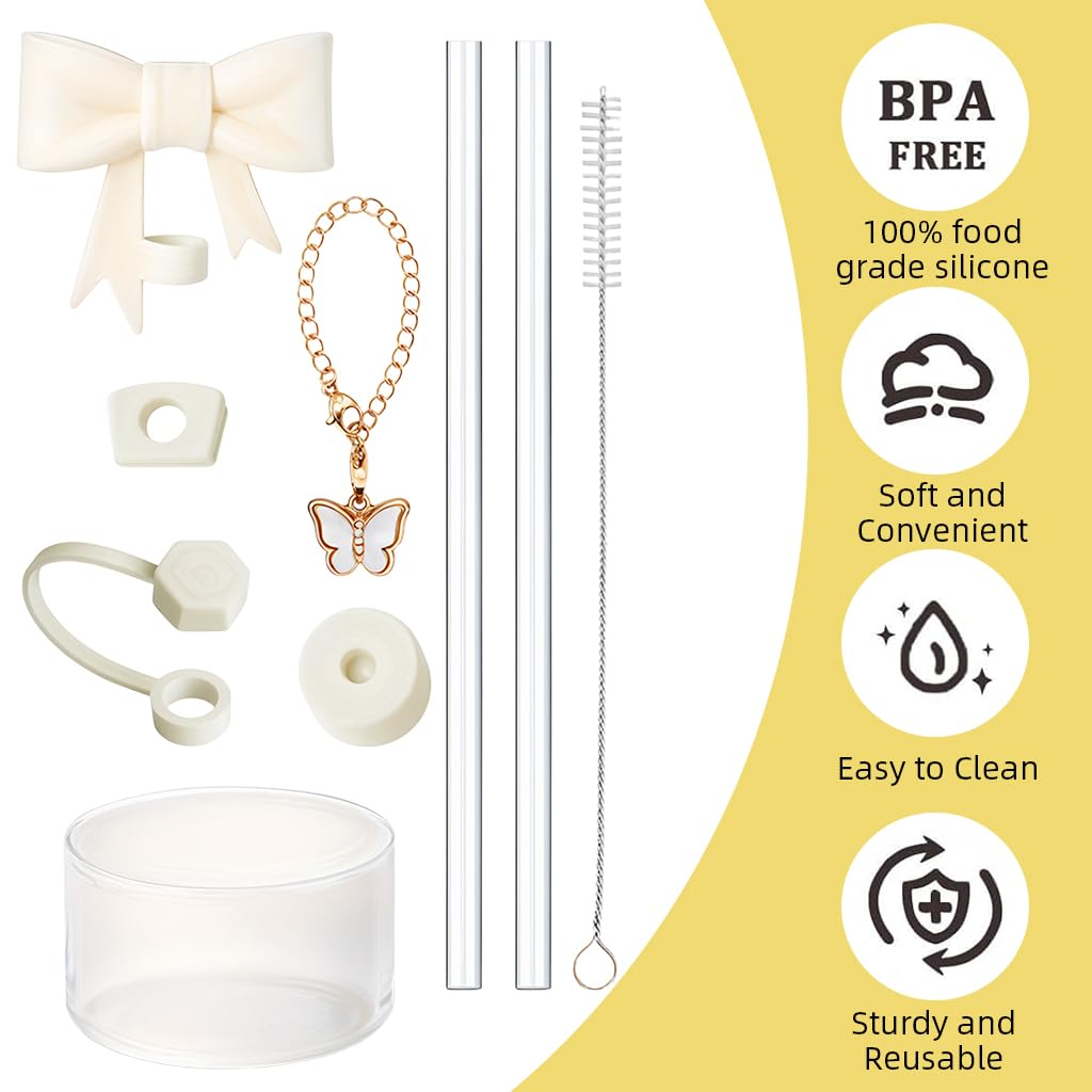 HASTHIP Stanley Cup Accessories Kit 27PCS for Personalizing & Protecting Cups | Includes Straws Brush Bow Cap and Butterfly Charm