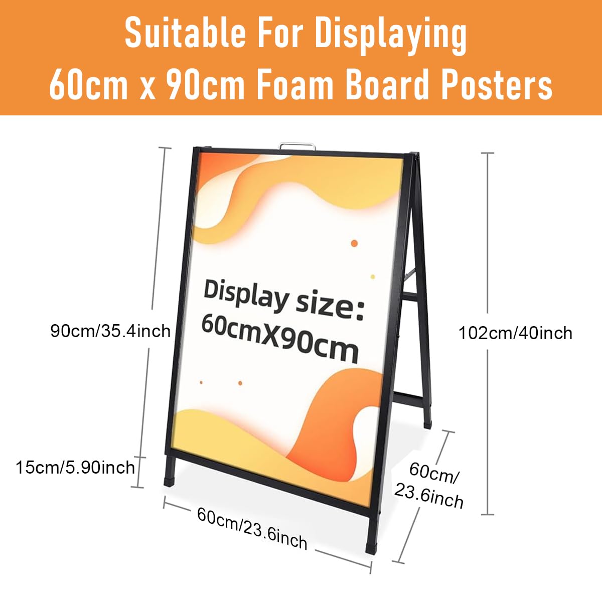 OFIFO Floor Sign Display Stand for Shops and Events with Folding Triangle Frame | 23.6x27.5 in Metal Design