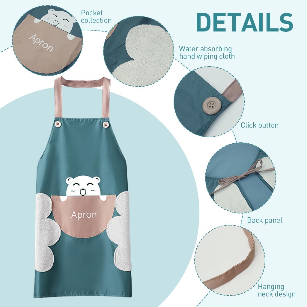 Zibuyu Kitchen Apron for Cooking with Coral Plush Hand Wiping Patches 27.56 in | Waterproof PVC for Women and Men