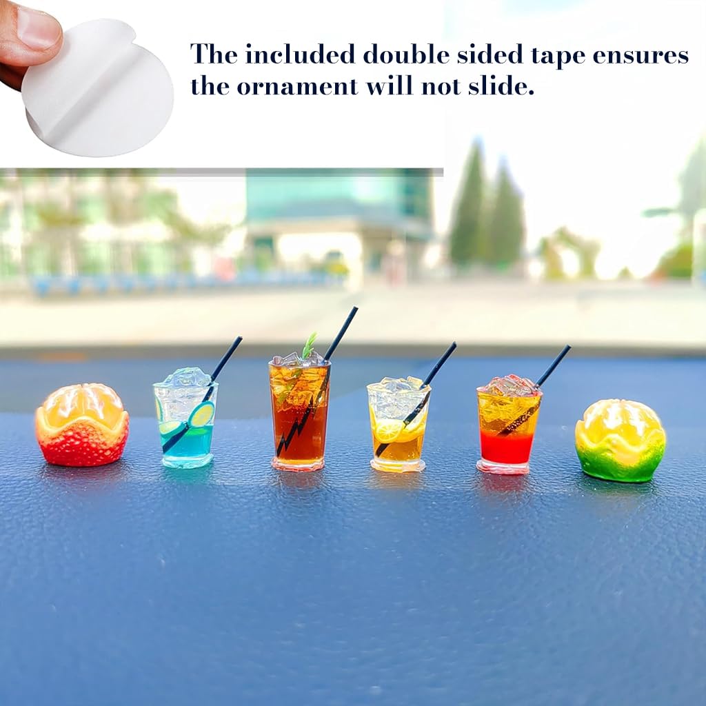 STHIRA Mini Car Ornaments for Dashboard and Windows featuring 6 Cute Summer Drink Designs