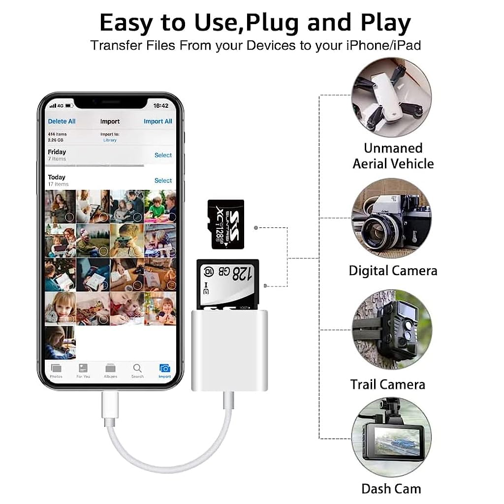 Verilux SD Card Reader for iPhone and iPad with Dual Slot Design | Supports SD & TF Cards