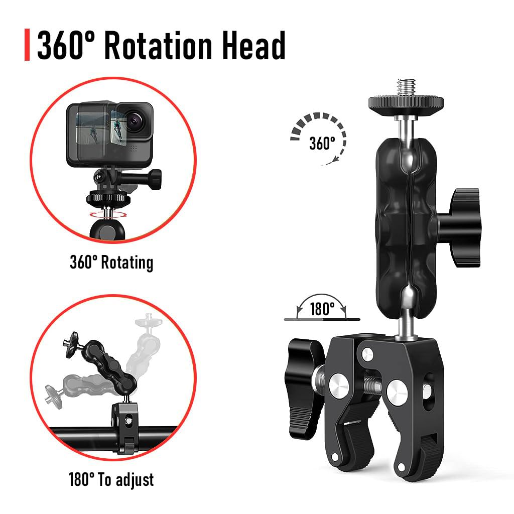 ZORBES Camera Clamp Mount for Action Cameras and Nikon DSLR featuring 360° Rotation | Universal 1/4