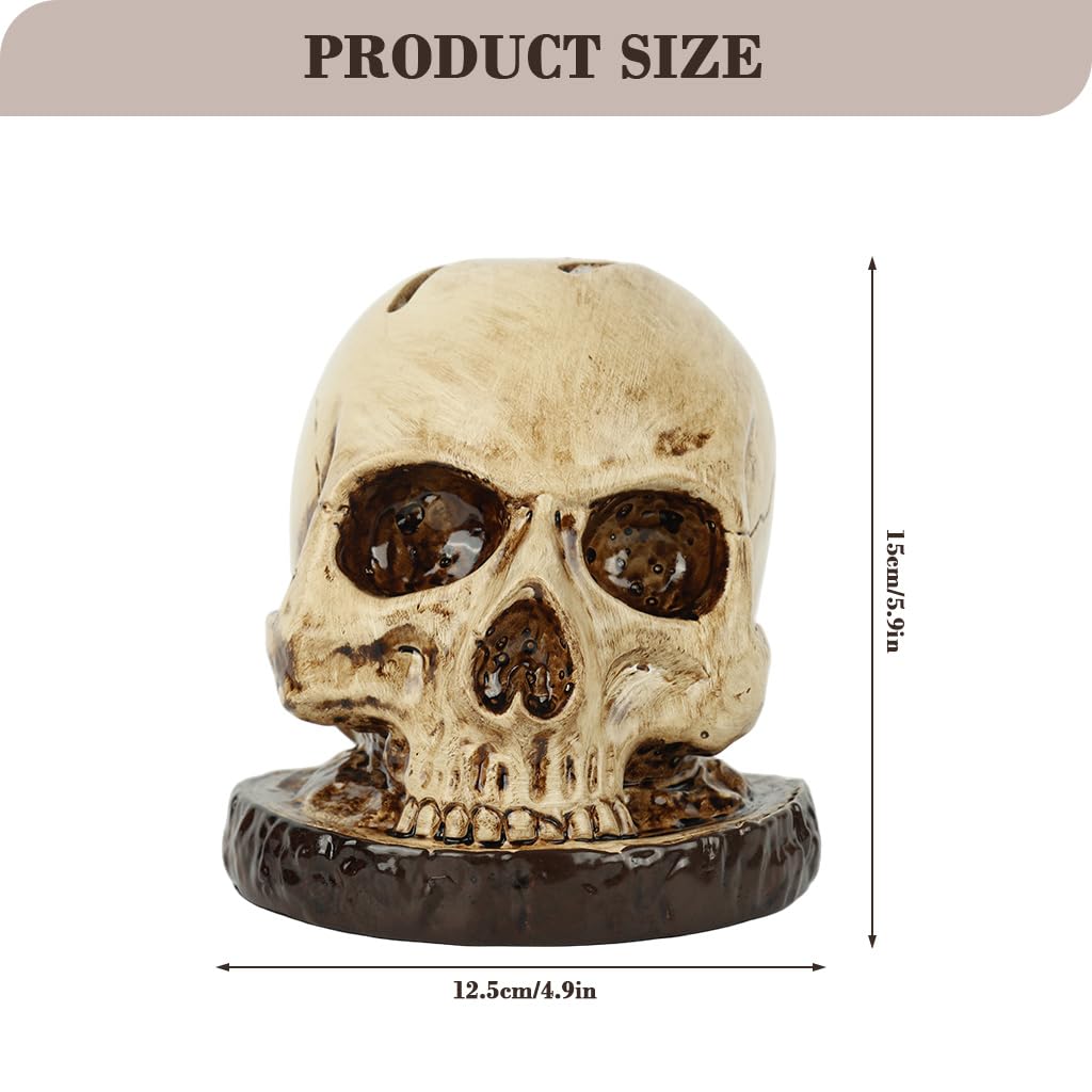 Supvox Skull Shaped Blades Holder for Kitchen and Halloween Decor with 7 Slots | Wooden Base