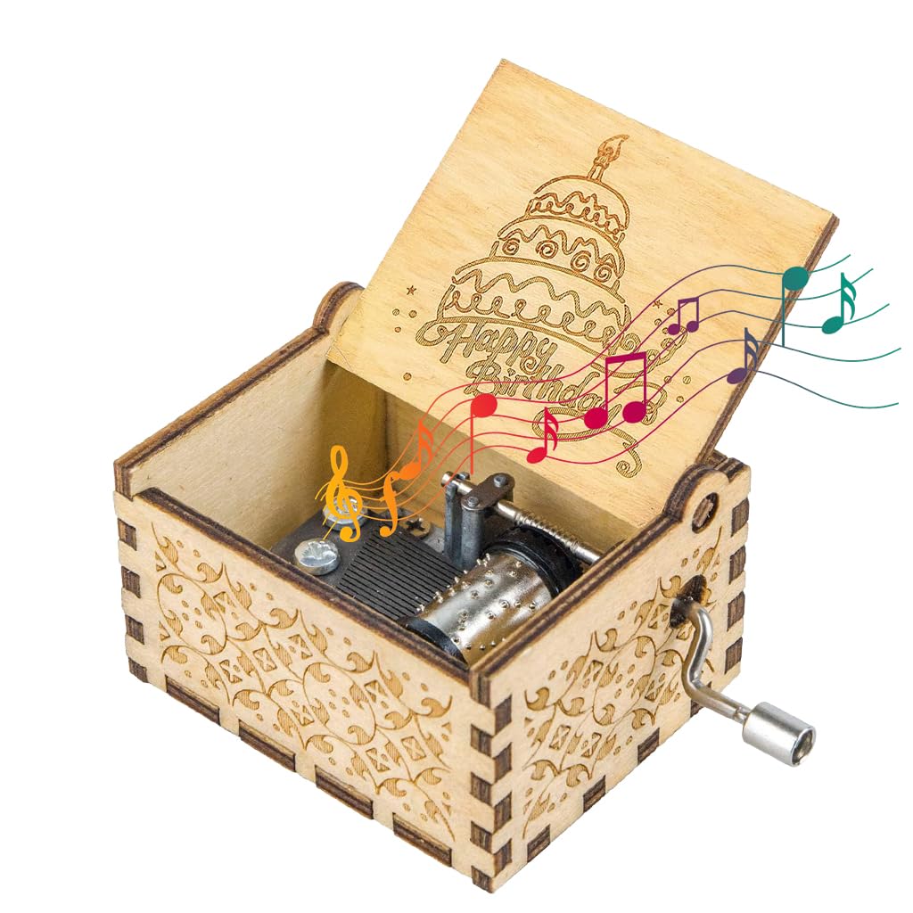 ZIBUYU® Wooden Vintage Hand Crank Music Box Birthday Gift Wooden Music Box Gift Retro Engraved Music Box Birthday Gift Desk Decoration Gift Music Box