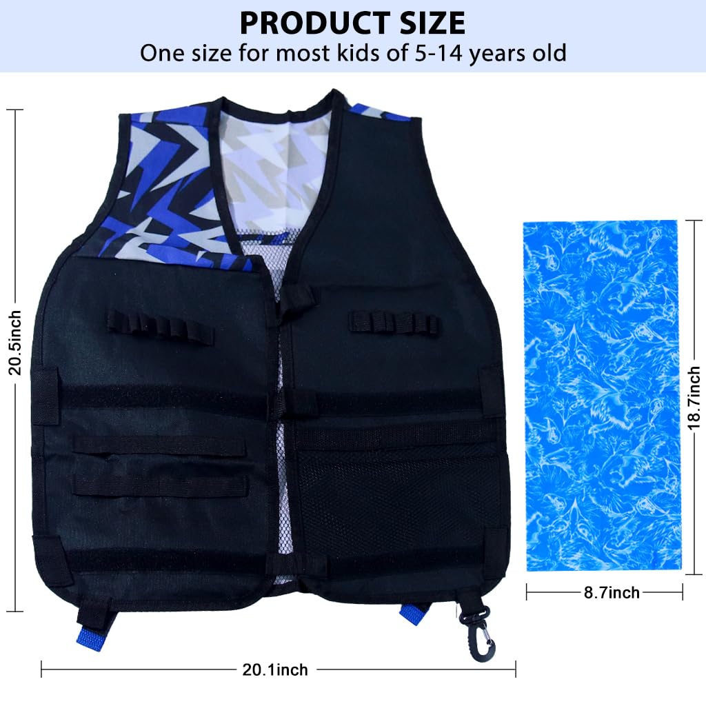 PATPAT Tactical Vest Kit for Kids with 30 Refill Darts and Reload Clips | Blue 2PCS Set