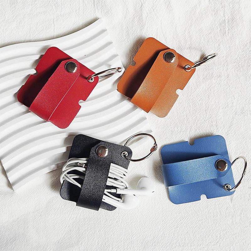 ZORBES Earphone Organizer Winder 4 Pcs for Travel with Ring Clasp and Snap Button PU Leather