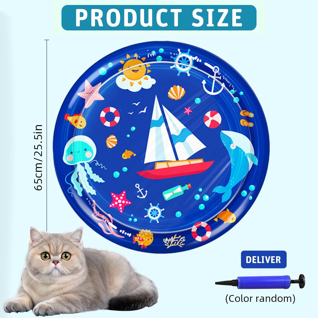 Qpets Inflatable Pet Cooling Water Pad for Dogs and Cats with Manual Air Pump 25.5 in | Non-Toxic PVC Cartoon Mat