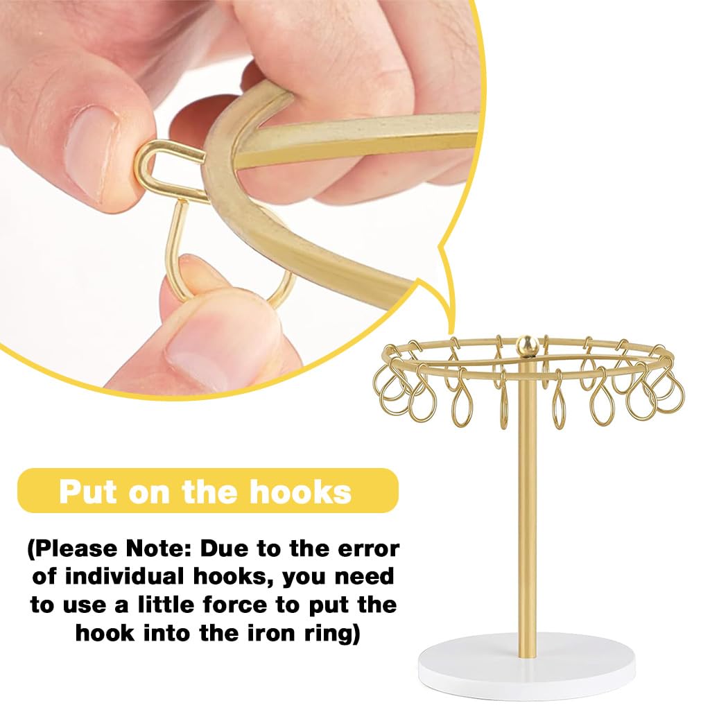 HASTHIP Metal Claw Clip Organizer for Vanity and Dresser with 16 Loop Hooks | Gold Display Stand