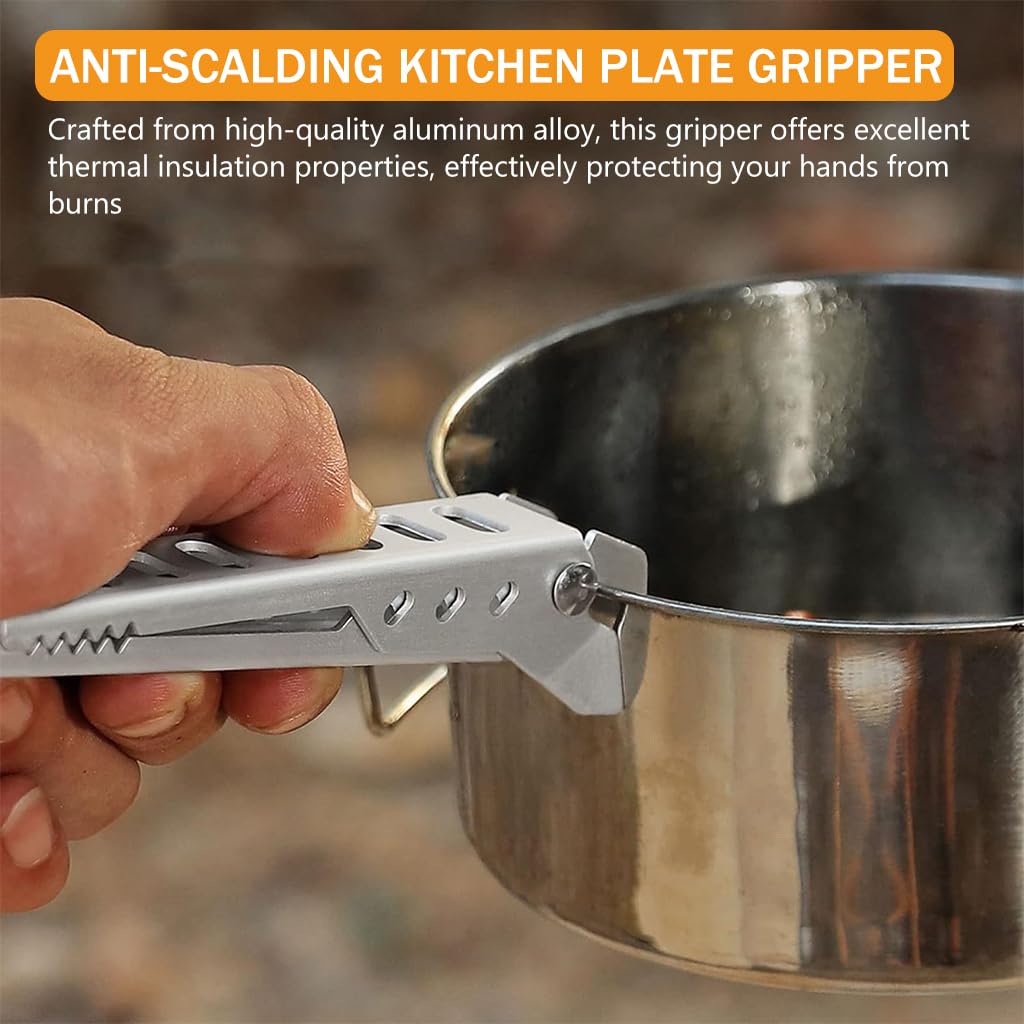 Supvox® Kitchen Plate Gripper Aluminum Alloy Anti Scalding Hot Plate Gripper 4.8'' Portable Camping Kitchenware Gripper for Hot Plate, Pot