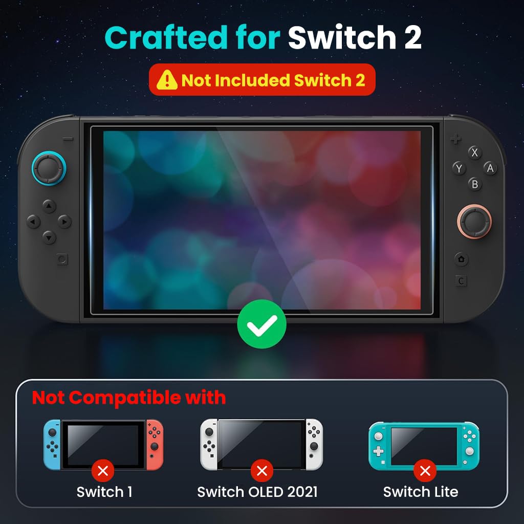ZORBES Screen Protector for Nintendo Switch 2 2025 with 9H Tempered Glass and Auto Alignment | Anti Glare Bubble Free 3 Pack