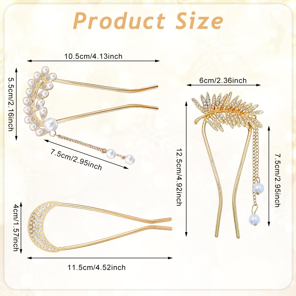 MAYCREATE Hair Bun Maker U Pins Set of 3 with Rhinestone Tassels for Women | Elegant Metal Hair Accessories Gift