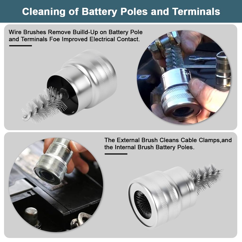 STHIRA Battery Terminal and Post Cleaner for Vehicle Use with Stainless Steel Bristles | 2Pcs Set Featuring Ergonomic Metallic Handles