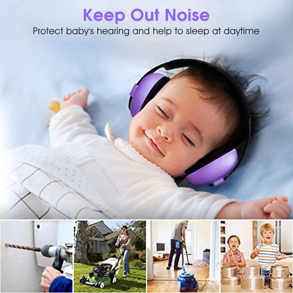 SNOWIE SOFT® Baby Ear Protection Noise Canceling Headphones for Baby Sleep Flight Travel, Baby Hearing Protection Earmuffs for Baby Toddler Kids 0-3 Years (Purple)