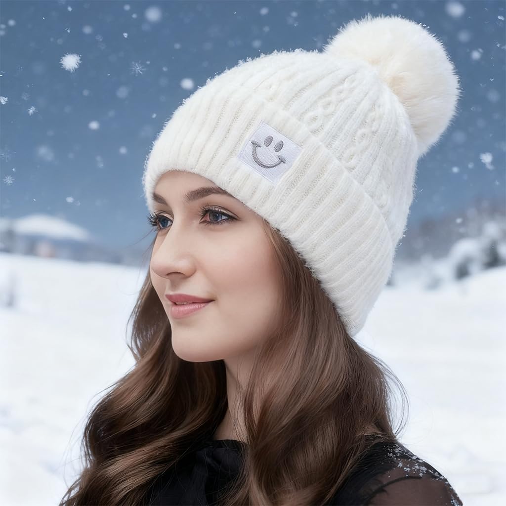 Zibuyu Winter Caps for Women with Thick Wool Yarn and Pom Pom | Warm Ear Coverage Beanie