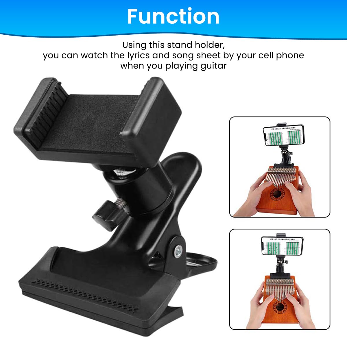 HASTHIP Guitar Phone Holder for Musicians and Streamers with 360° Rotatable Clamp | 2 PCS Black