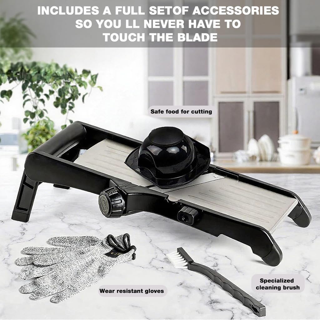 Supvox Kitchen Mandoline Slicer with 5 Interchangeable Blades and Cut-Resistant Gloves | Stainless Steel Vegetable Grater for Safe and Efficient Food Prep