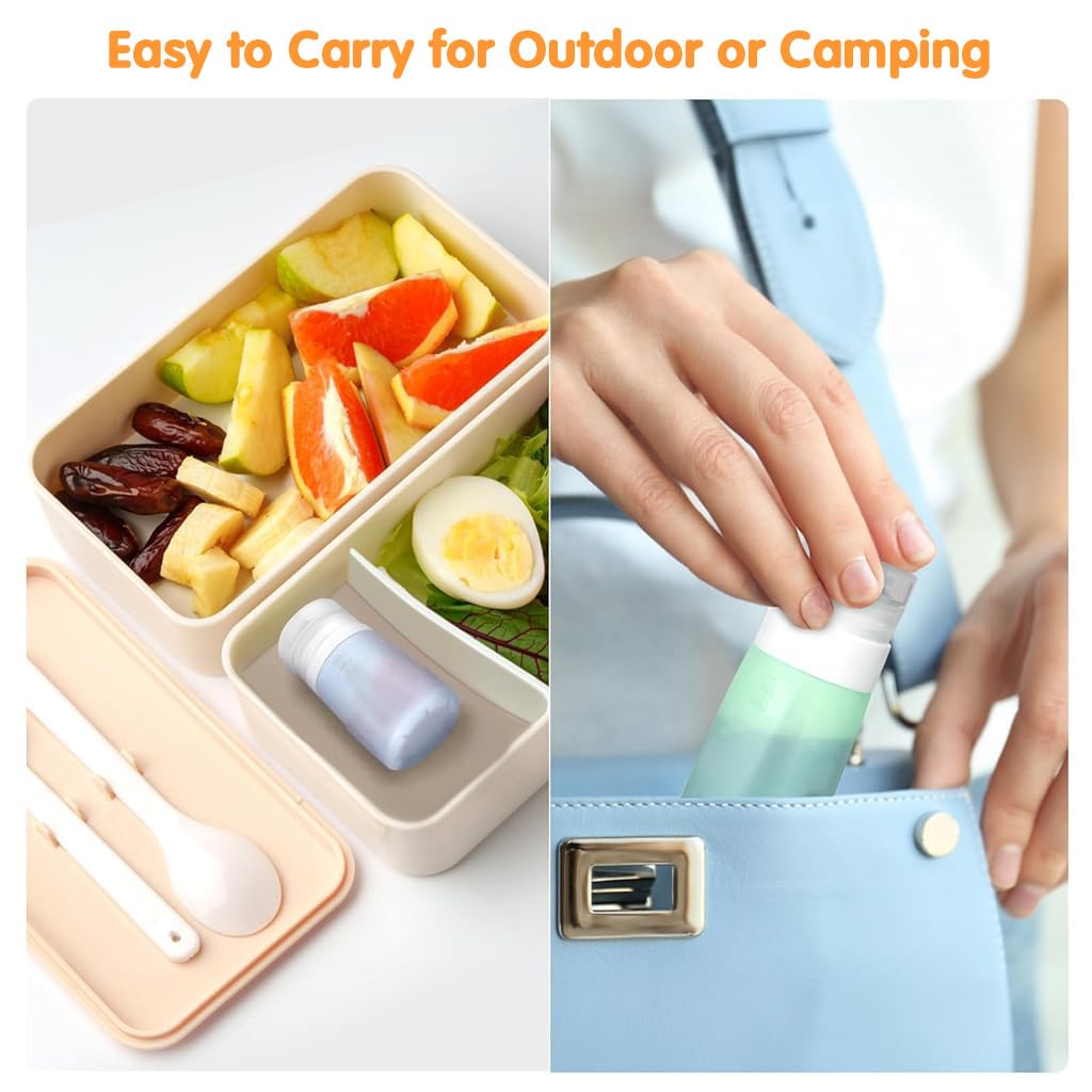 HASTHIP Silicone Squeeze Bottles for Salad Dressing to Go with Leakproof Flip Lid | 4Pcs 60ml Set