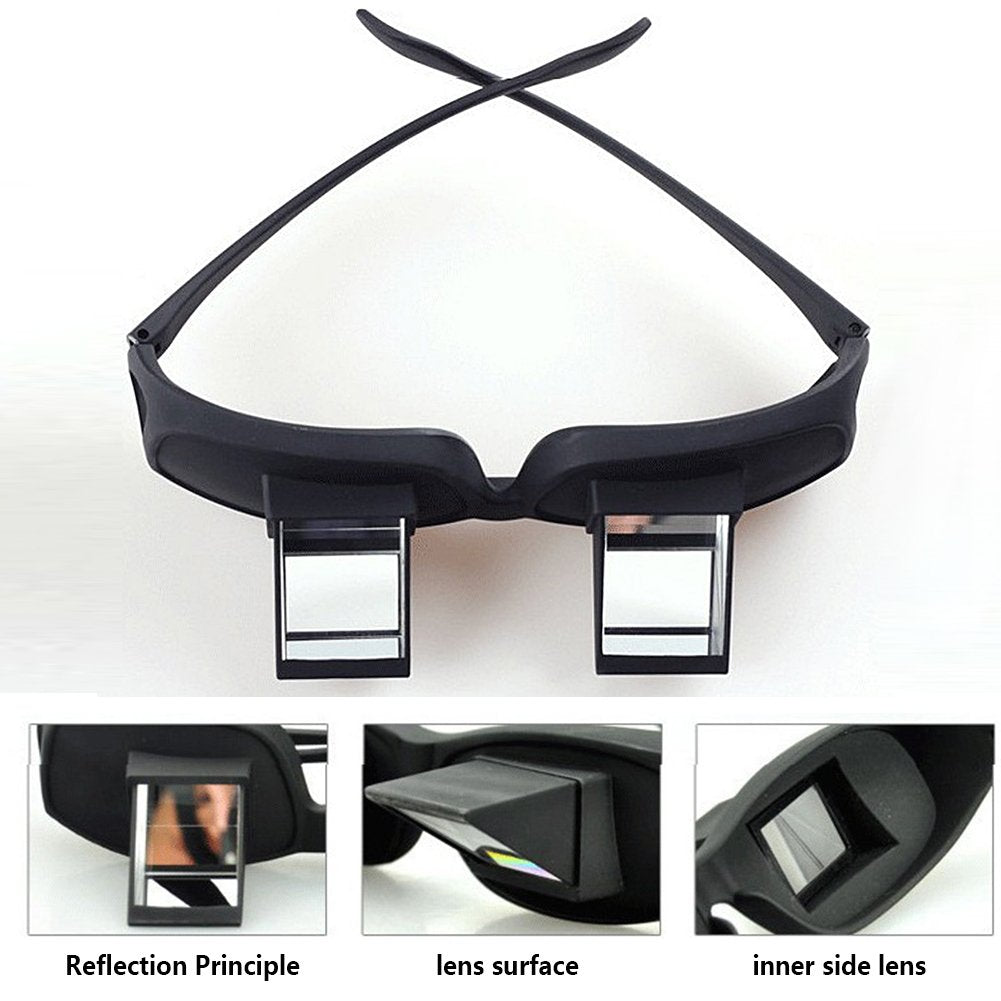 ELEPHANTBOAT Lazy Prism Glasses for Reading in Bed with 90° View | Black Plastic 160mm Frame