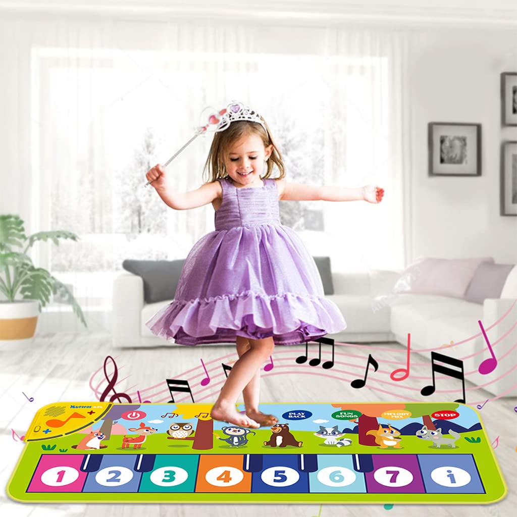 PATPAT® Musical Mat for Kids,Piano Keyboard Dance Floor Mat Carpet Animal Blanket Touch Mat Musical Toys Early Education Toys for Girls Boys 1-3 Years Old(Mini Size for Hand Press 31.5x11.8in)