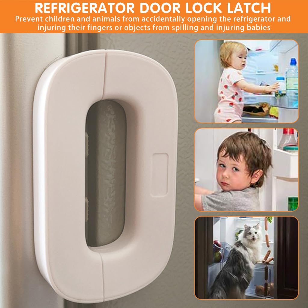 SNOWIE SOFT® 2Pcs Refrigerator Lock Child Safety Refrigerator Door Lock Self Adhesive Freezer Door Refrigerator Door Dual Safety Button Design Home Safe Child-Proof Fridge Door Lock