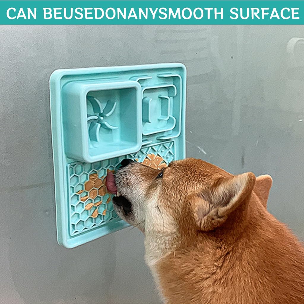 Qpets Lick Pad for Dogs and Cats with Anti Slip Suction Cups and 7.8 in Food Grade Silicone | 4 Textured Patterns for Feeding Bathing and Grooming