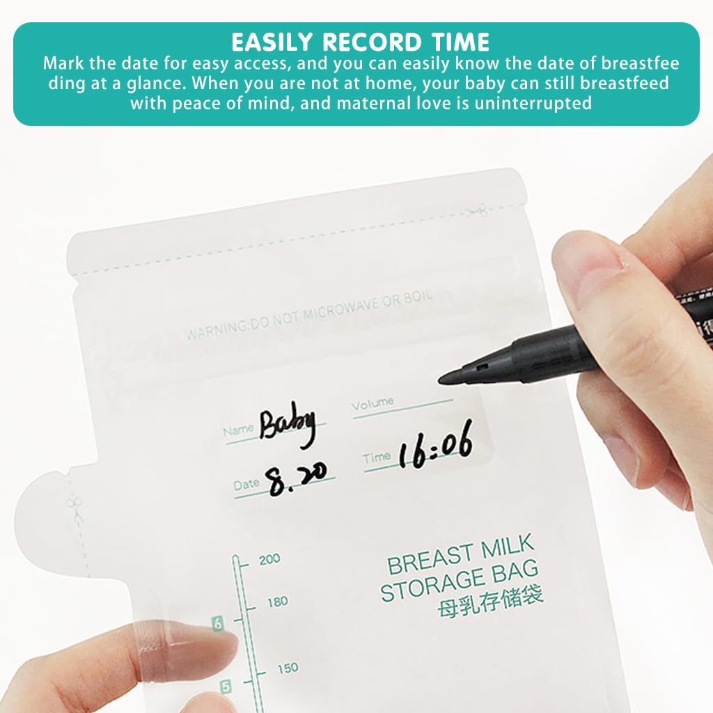 SNOWIE SOFT Breast Milk Storage Bags 60pcs 200ml with Dual Zip Lock and Scale Marking