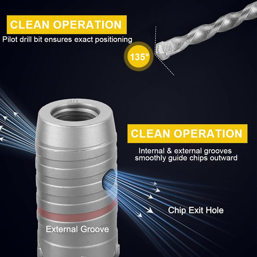 Serplex Concrete Hole Saw Set for Brick and Stone with SDS Plus Adapter | 30 40 50mm Carbide Core Drill Bits