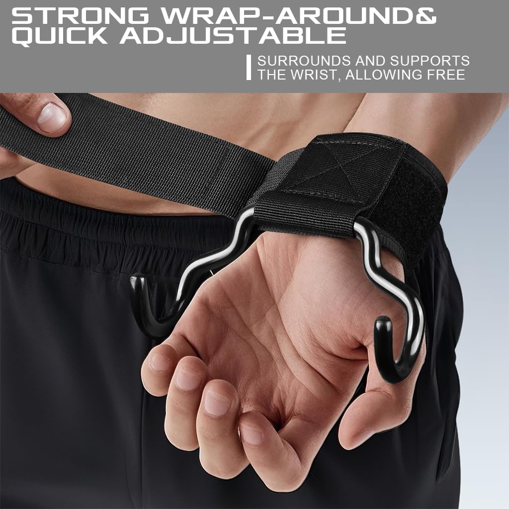 Proberos Weight Lifting Hooks for Deadlifts and Pull-ups with Dual 11cm Rubberized Hooks | Padded 8mm Wrist Support