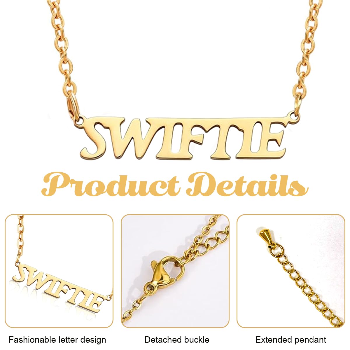Venzina Taylor Necklace for Women featuring Swift Pendant in Gold Plated Stainless Steel | Gift for Fans