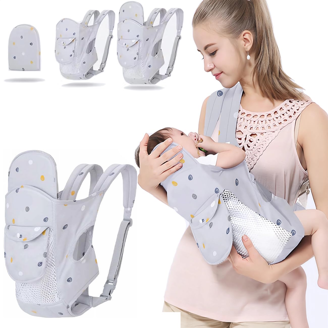 SNOWIE SOFT® Baby Carrier for Newborn Baby 0-18 Month, Summer Breathable Soft Structured Carrier Baby Sling Wrap Carrier 2 in 1 Variable Baby Carrier Inward-Facing Baby Carrier