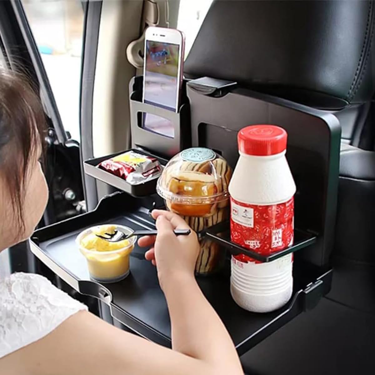 STHIRA Car Back Seat Organizer Tray for Dining and Work with Foldable Storage Hook | Black