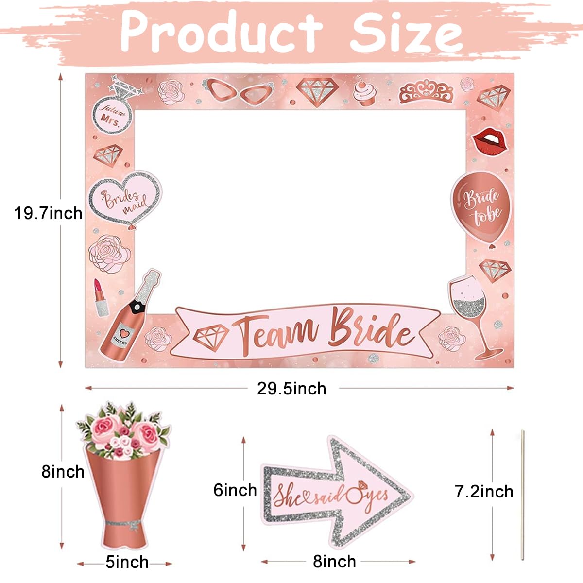 HASTHIP Bride to Be Decoration Set Combo, Bachelorette Party Supplies Room Decor, Include Photo Booth Frame, 24 Photo Props, Cardboards and Dot Stickers Kit for Bridal Shower Decorations