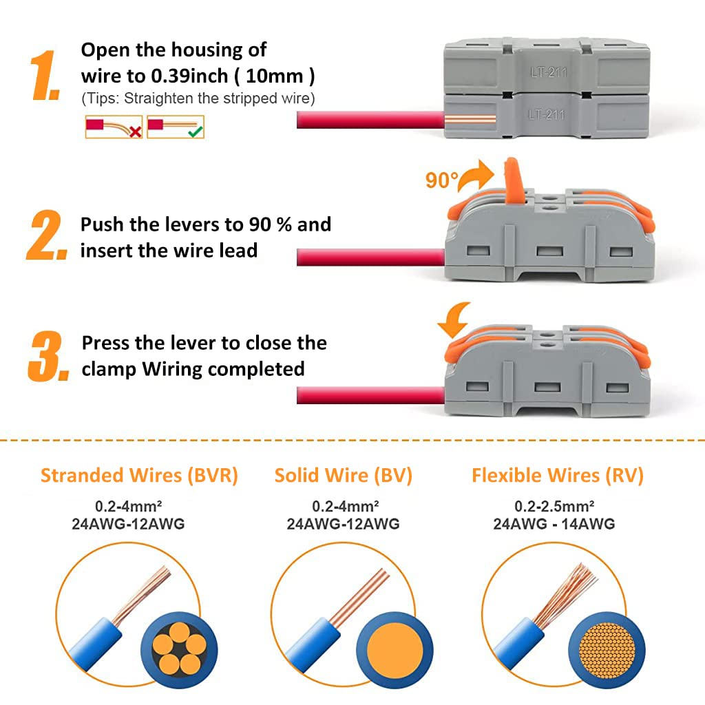 Serplex® 68Pcs Compact Wire Connector Kit SPL-1, 1-1 Inline Splicing Cable Connectors for 28-12 AWG, Reusable Flame-Retardant Electrical Terminals for DIY Wiring, Building Projects/Light Modifications