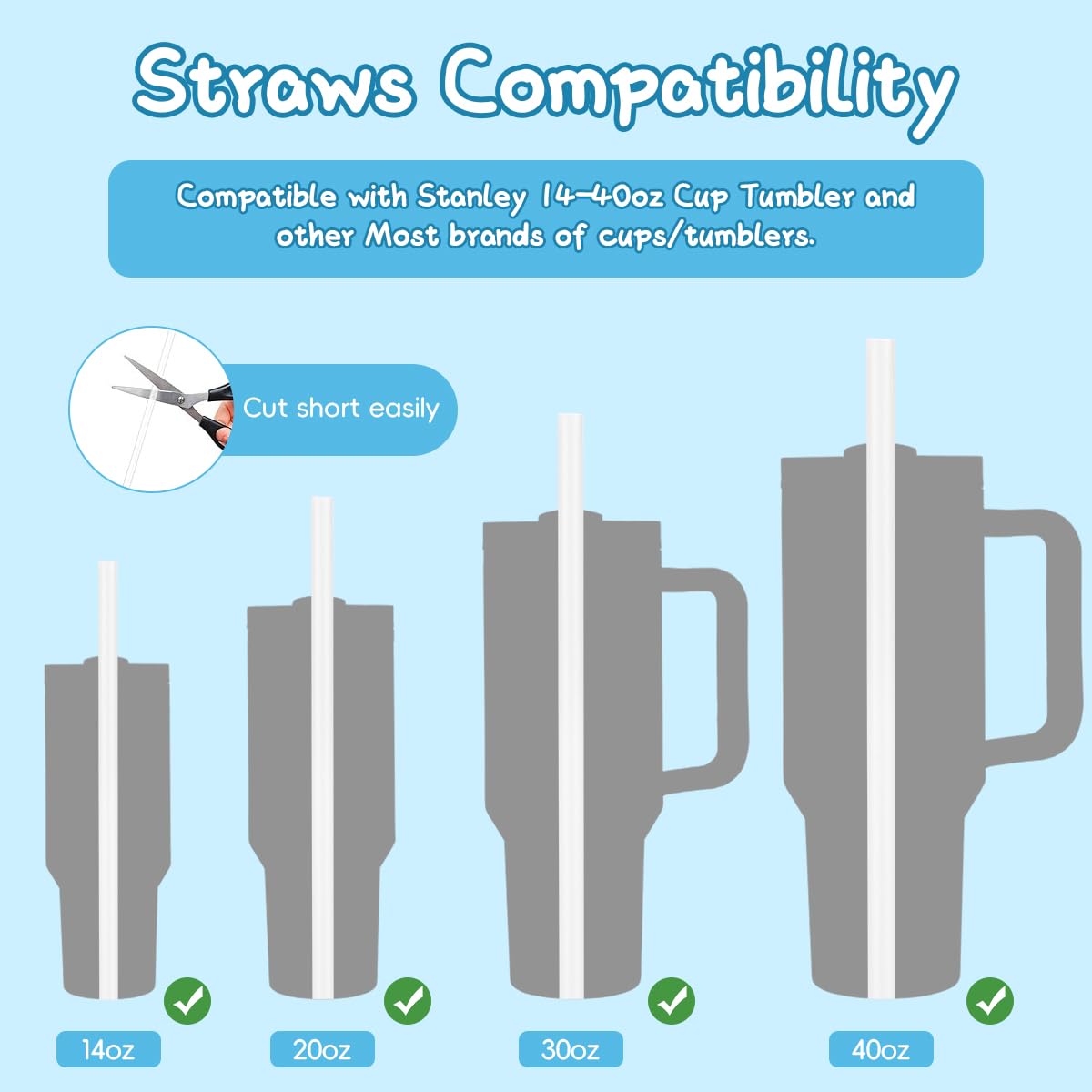 HASTHIP Straws for Stanley Cup 12.2 in Reusable PE Set with Cloud Caps and Cleaning Brush | 7pcs