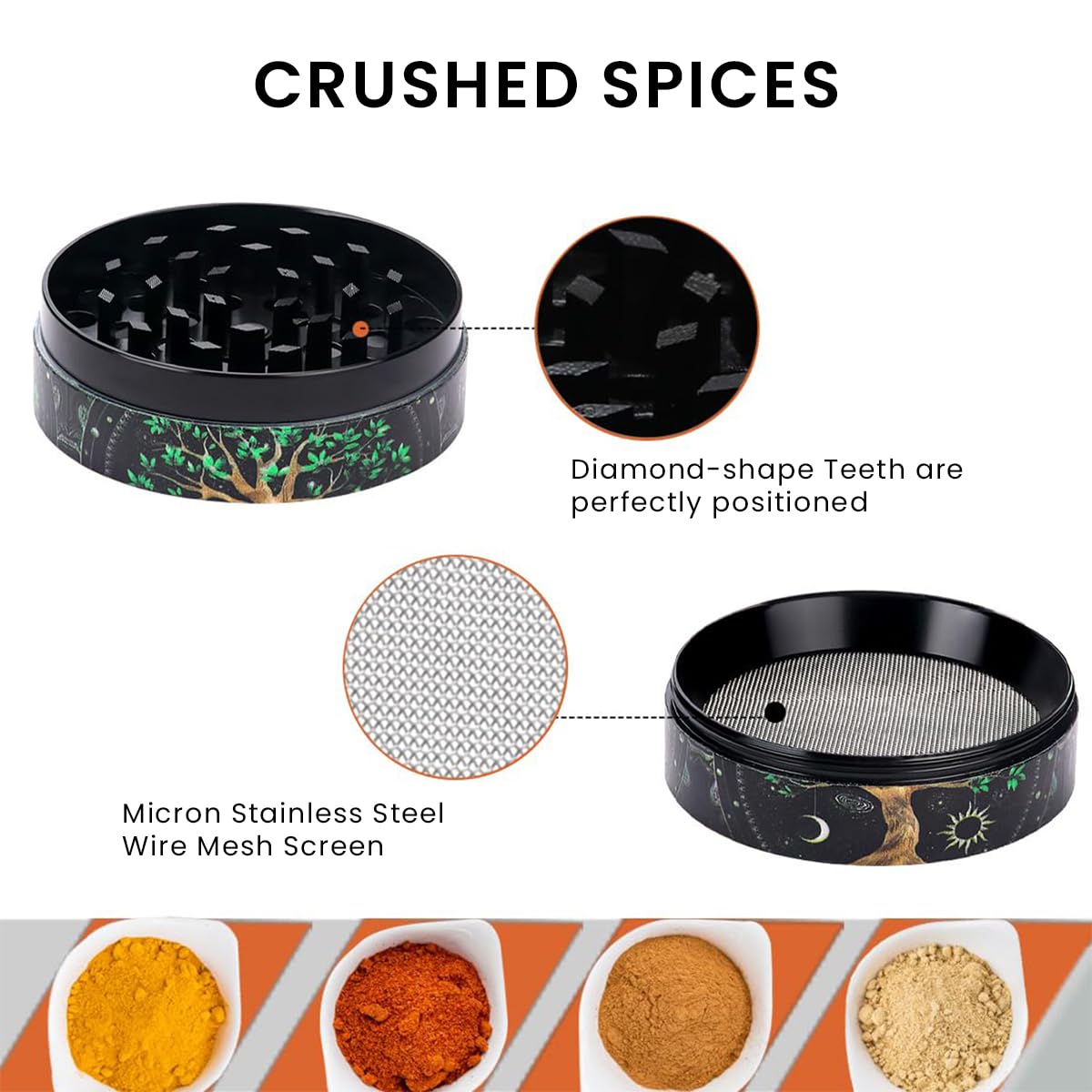 Supvox Herb Storage Grinder with Precision Teeth 4 Layer Design Zinc Alloy Mill 2PCS