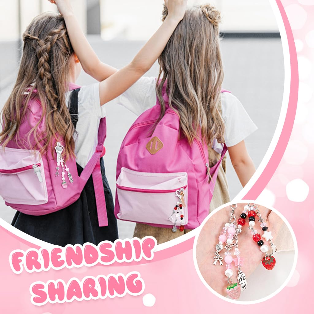 ZORBES Keychain Charms for Girls featuring Acrylic Beads and Sweet Strawberry Aesthetic | Y2K Accessory
