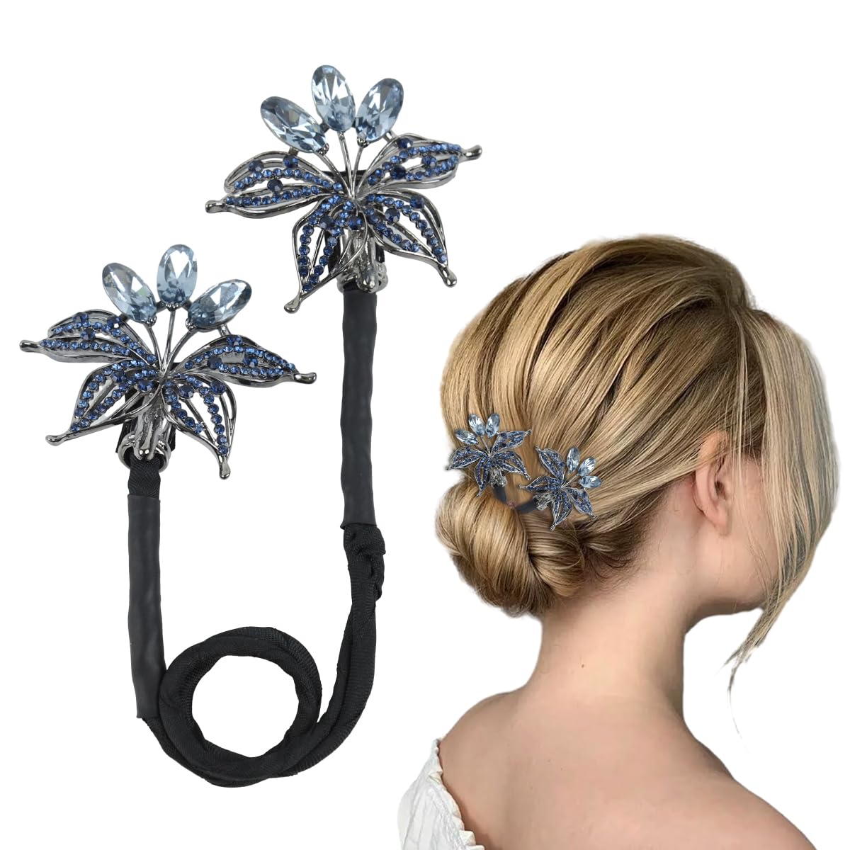 PALAY® Hair Bun Accessories for Women Floral Easy Hair Bun Maker for Hair Metal Rhinestone Bun Clips for Hair Elegant Hairstyle Twist Bun Shaper for Women Ladies Daily, Party, Wedding