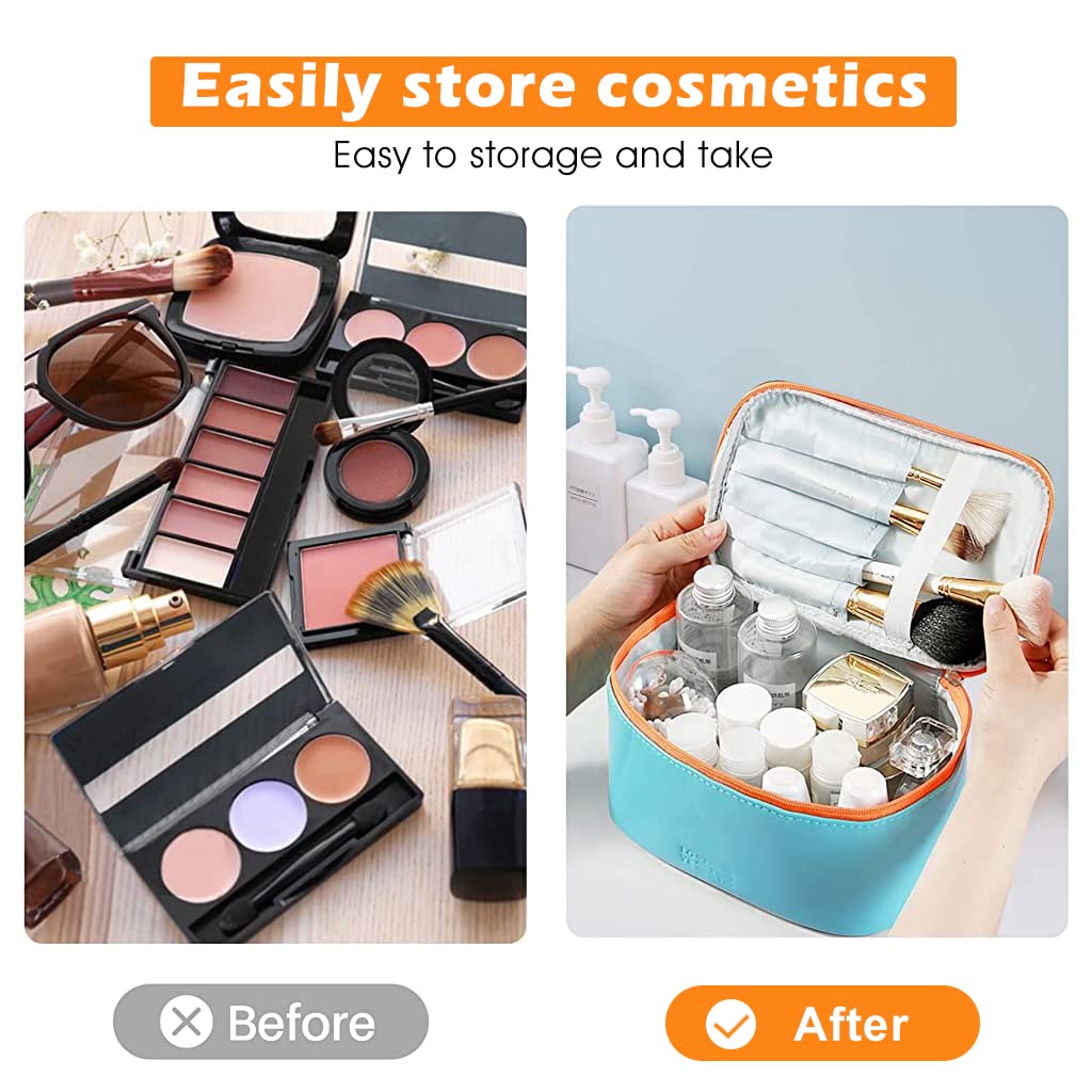 ZIBUYU Makeup Organizer Bag for Travel and Home with Waterproof PU & Zippered Pouch Set 3 Piece | Blue Cosmetic Bags for Women