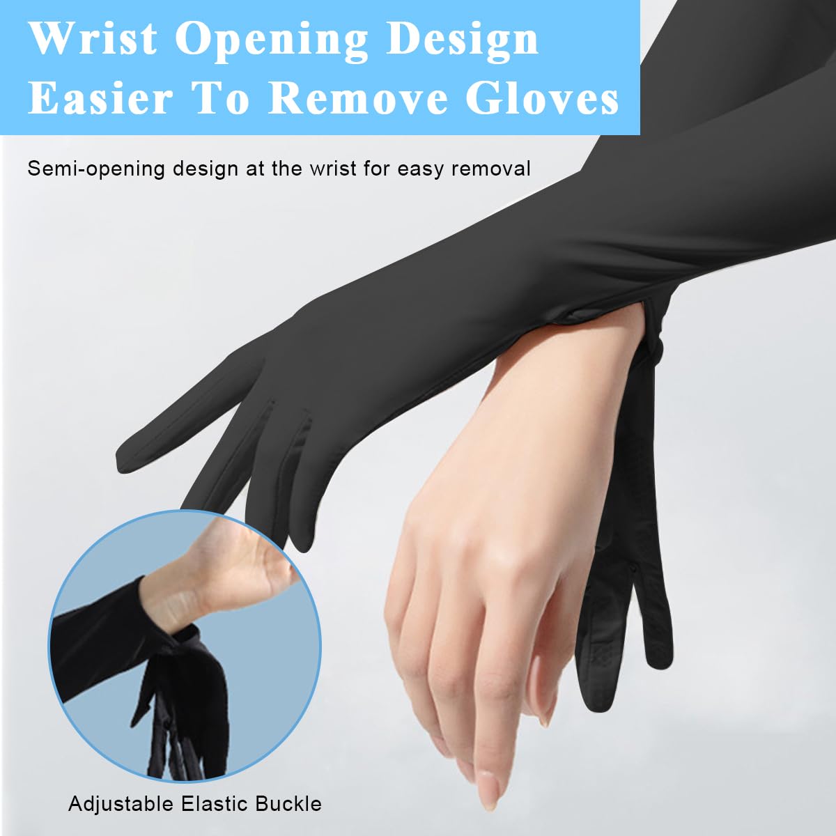 PALAY® UV Protection Arm Sleeves Nylon Ice Silk Arm Sleeves with One Piece Gloves, Open Finger Tip & Anti-slip Palm Design Outdoor Cool Arm Sleeve for Driving, Cycling, Gardening - Black