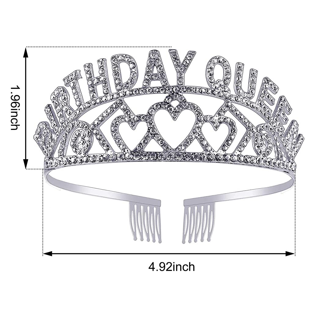 HASTHIP® Silver Crystal Tiara Headband Princess Elegant Crown with Sash Sets for Women,Girls Bridal,Wedding,Prom & Birthday Party