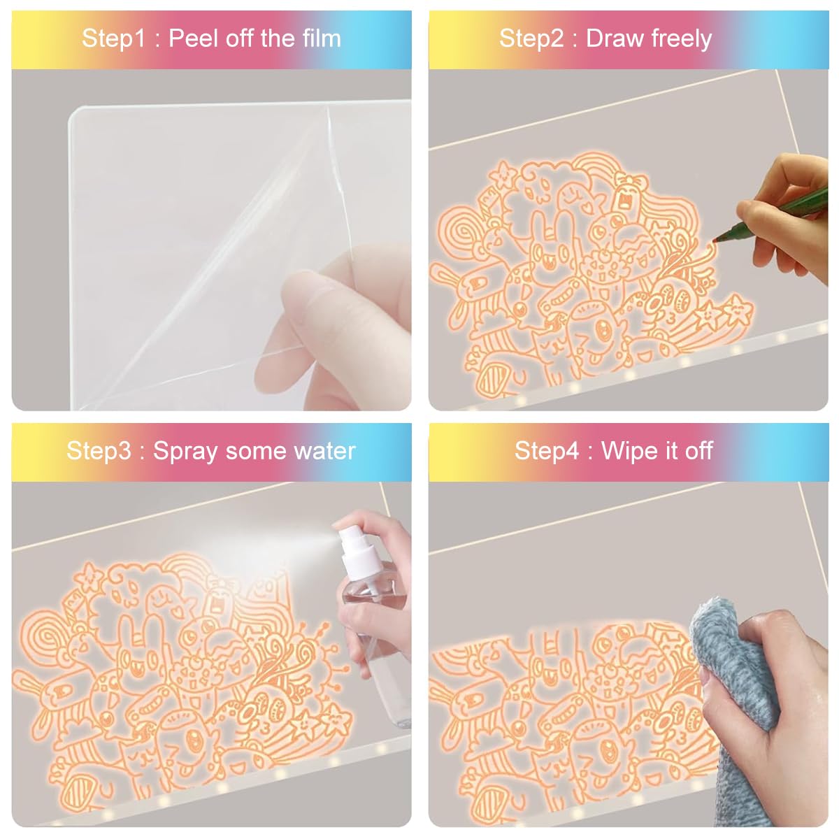 OFIFO LED Acrylic Writing Board for Home Office and Gifts featuring 7 Color Light 12x8 in