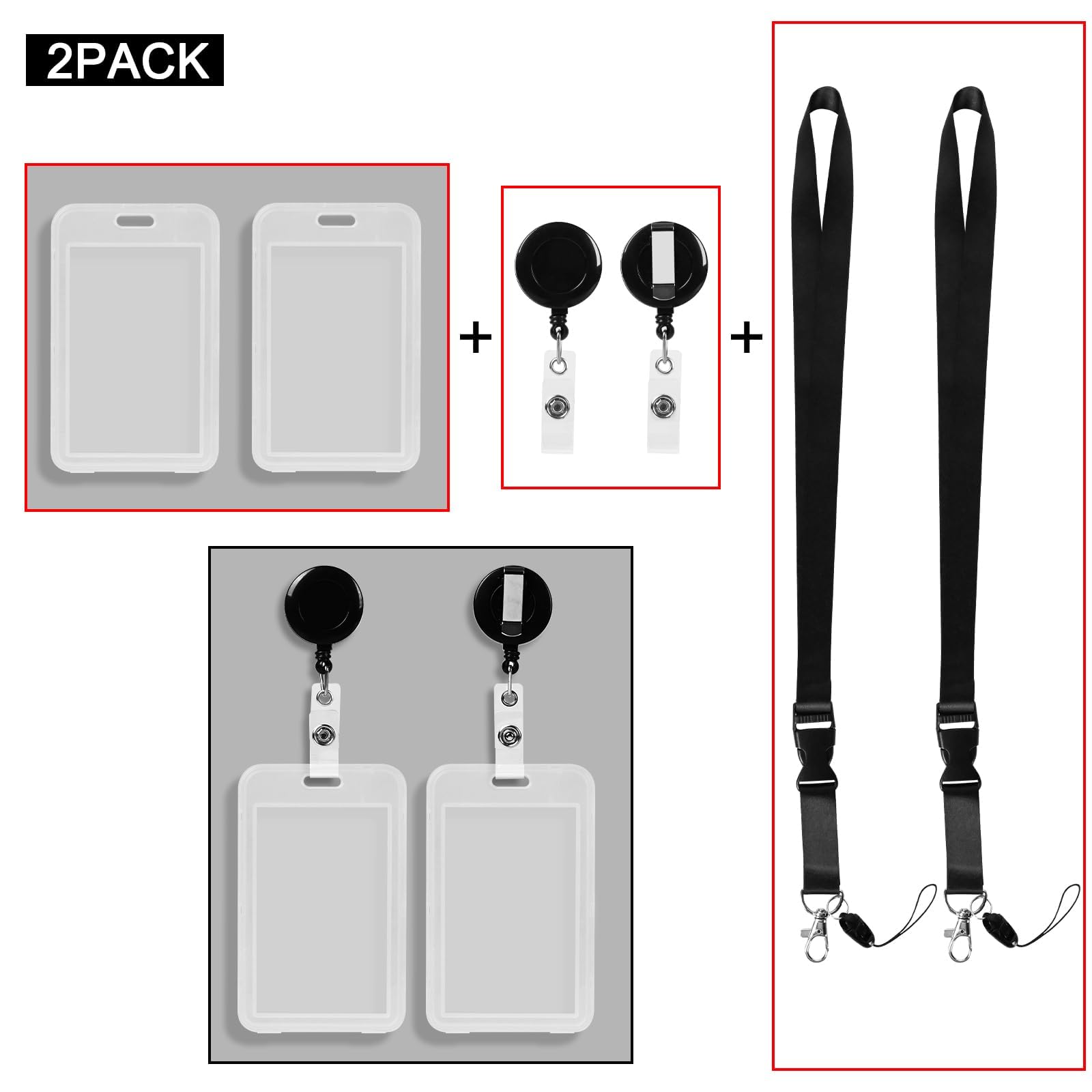 ZIBUYU ID Card Holder 2 Pack for Office and School with 24 in Retractable Reel & Quick Release Lanyard