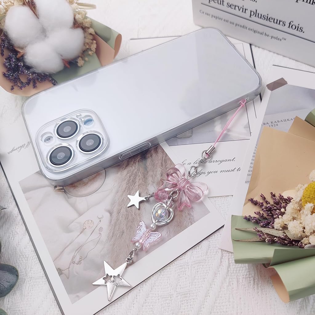 ZORBES Phone Charms Set for Girls with Hanging Loop Acrylic Metal Chain | 4Pcs Gift Accessory