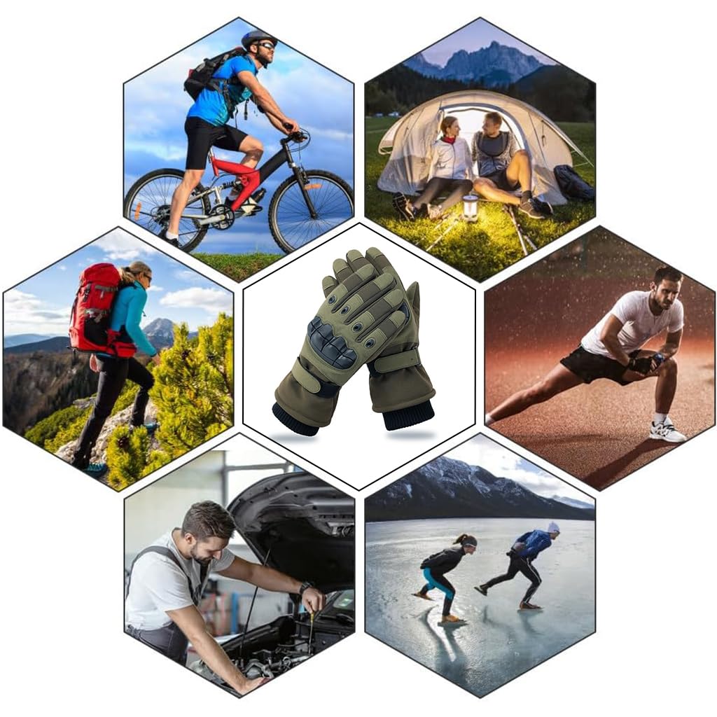 Proberos Touch Screen Winter Riding Gloves for Motorcycling and Cycling with Hard Knuckle Protection and Anti Slip Grip | Unisex Warm Lined Design 21–23cm