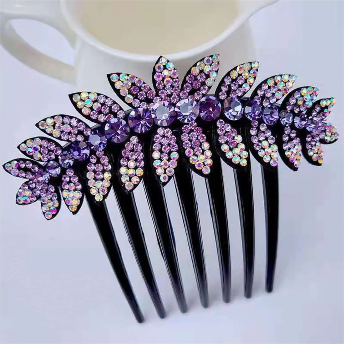 PALAY Hair Clips for Women with 7 Teeth Comb featuring Purple Rhinestone Design | Elegant Accessory for Weddings and Daily Wear